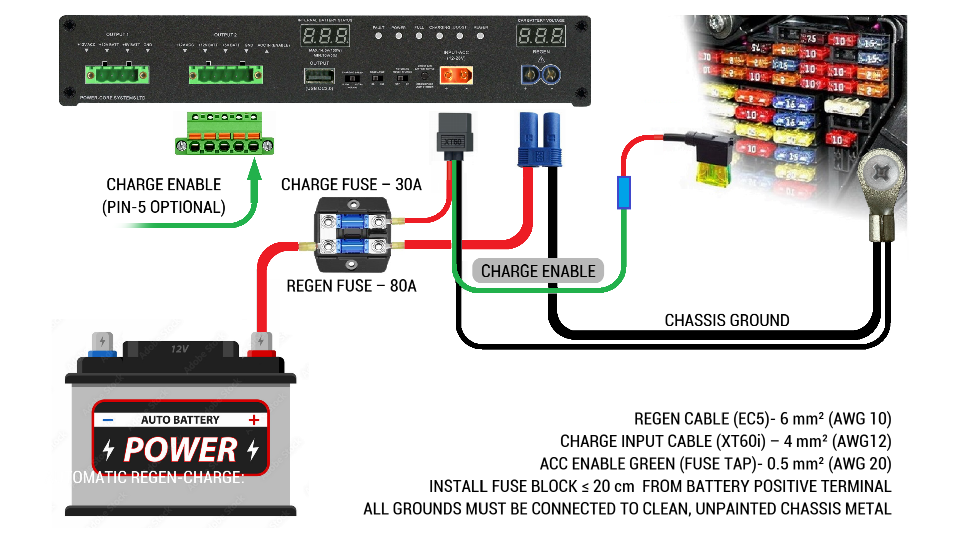 Power Core 22000LFP hardwire installation diagram